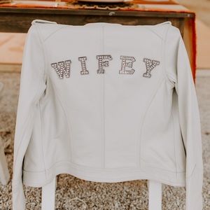 ‘WIFEY’ Rhinestone Faux Leather Bridal Jacket